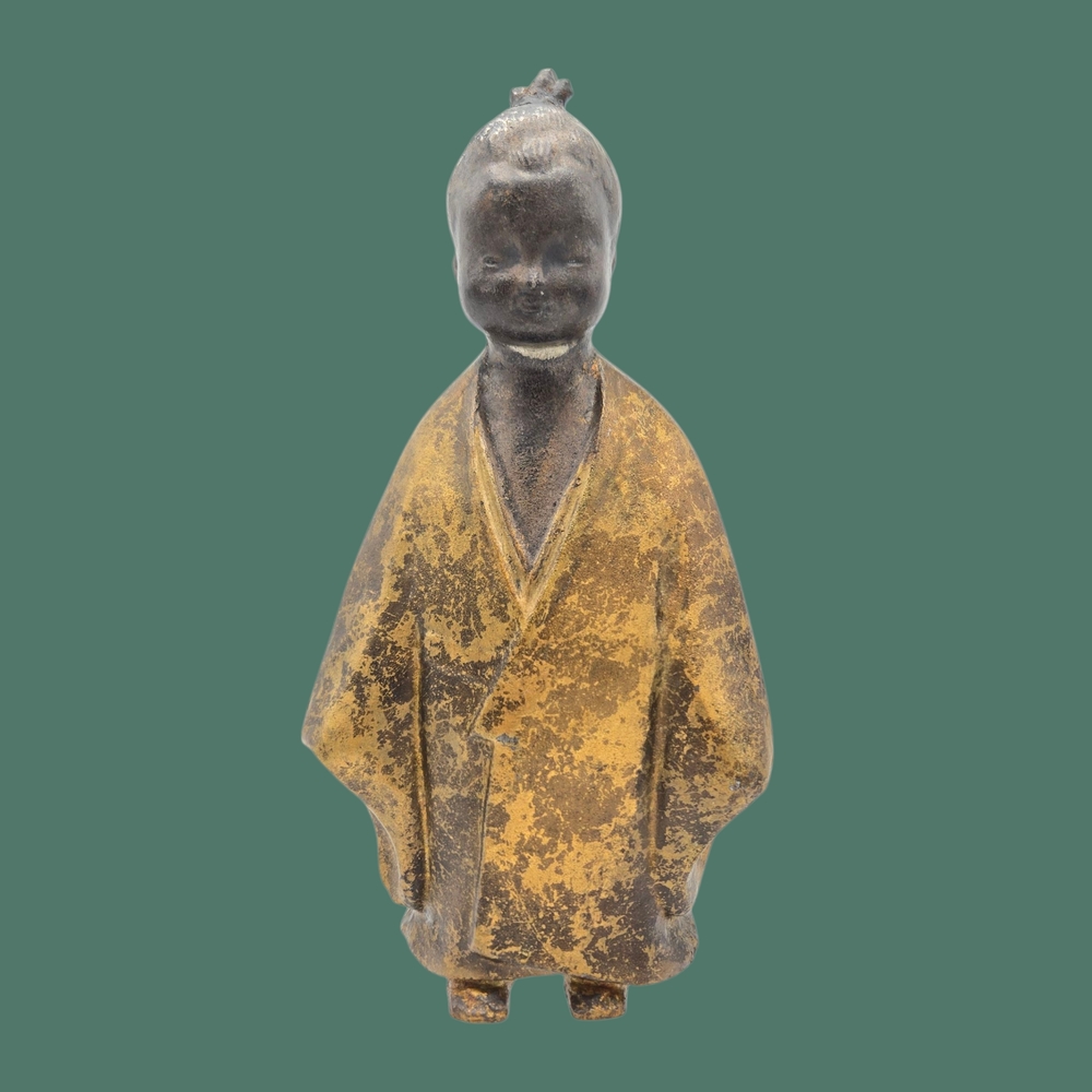 MCM VTG 1960's Japanese Okimono Selflessness Child Cast Iron Gilded Figurine